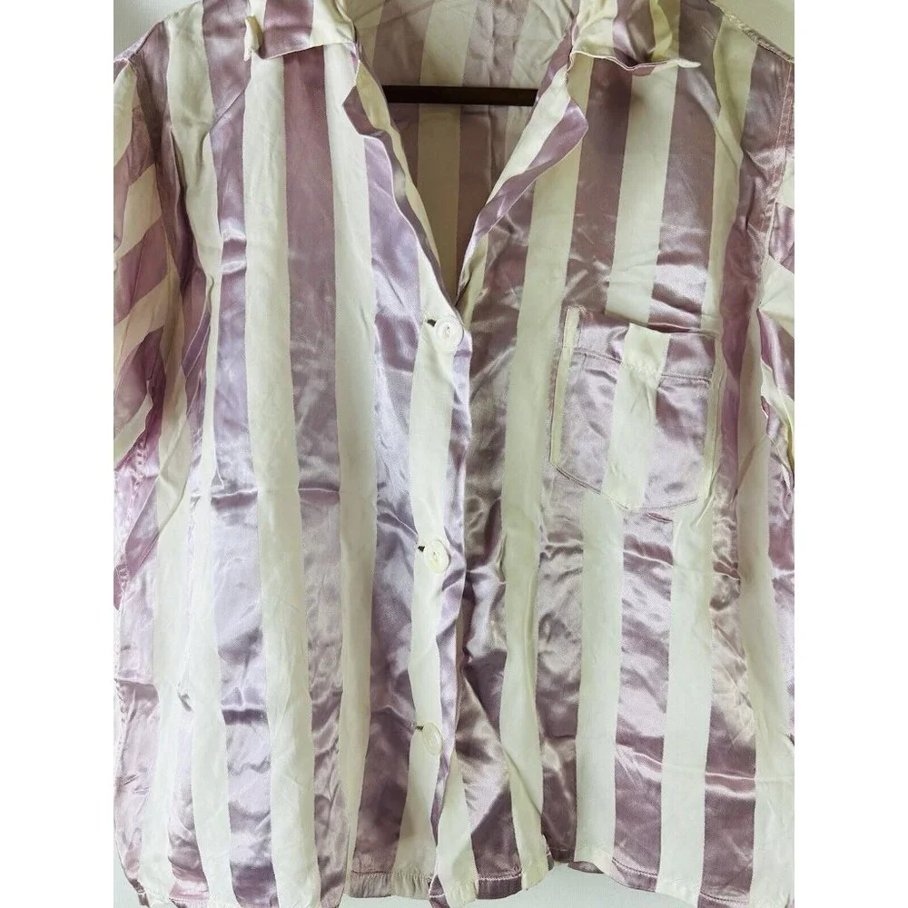 Vintage 60s Satin Stripe Boxy Button Shirt Blouse Mod Coquette - Picture 3 of 5